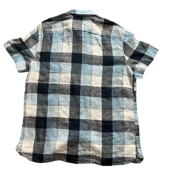 Perry Ellis Linen Blue Plaid Short Sleeve Button Down Shirt- Size M - Picture 2 of 10